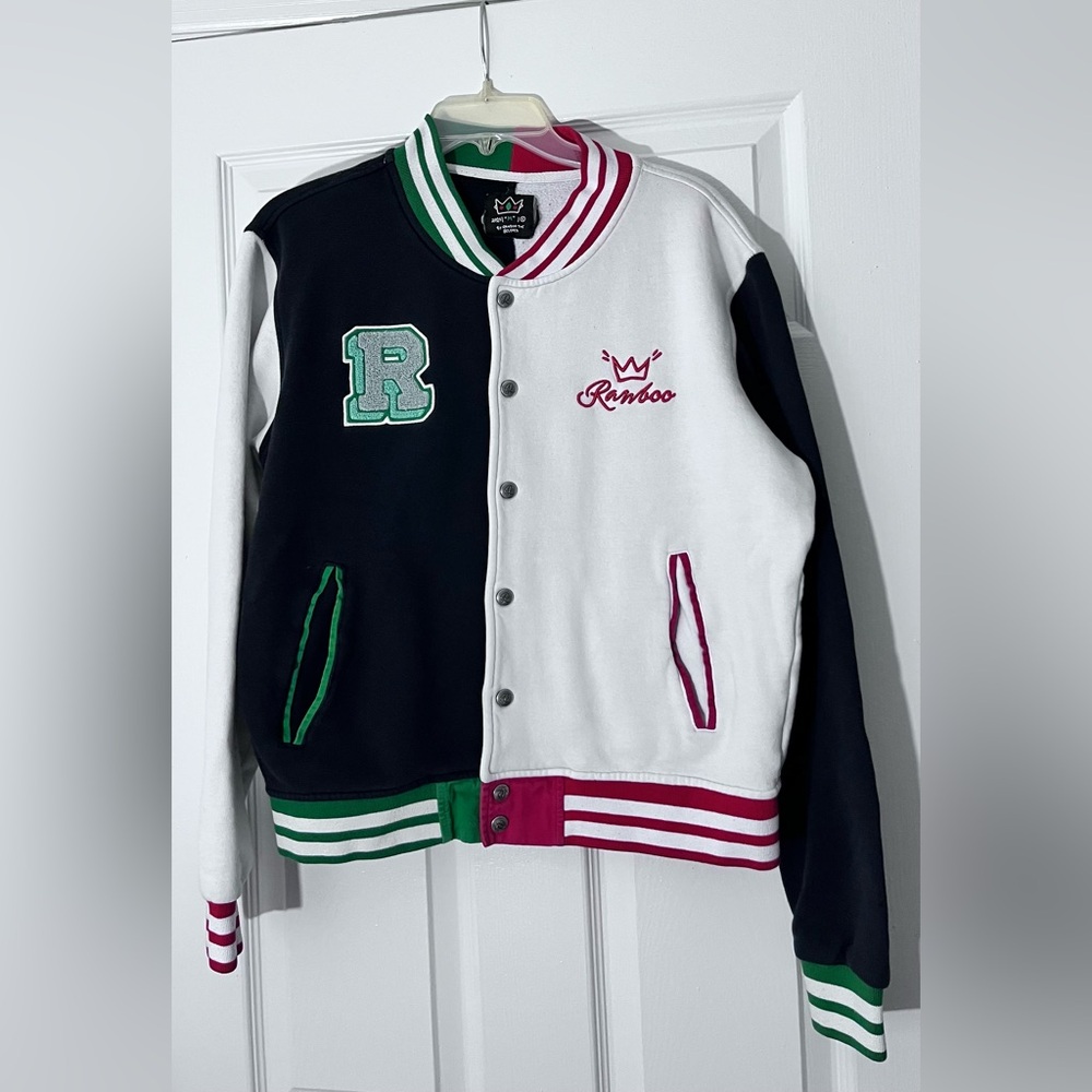 RanBoo Varsity Jacket - Black, White, Green, and Red Men Size M